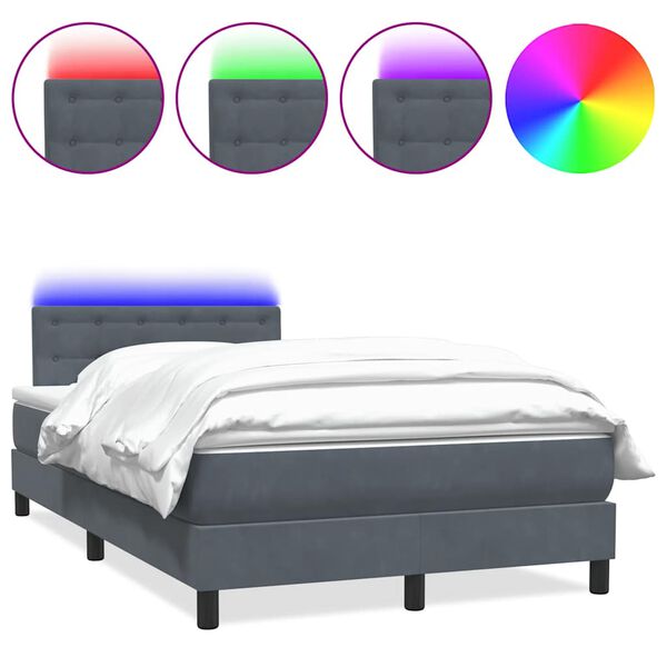 vidaXL Sommier &agrave; lattes de lit et matelas et LED gris fonc&eacute; 120x220cm velours