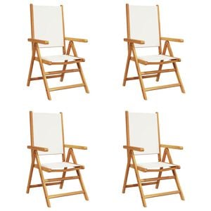 vidaXL Fauteuils pliants inclinables 4 pi&egrave;ces, tissu blanc cr&egrave;me et bois massif
