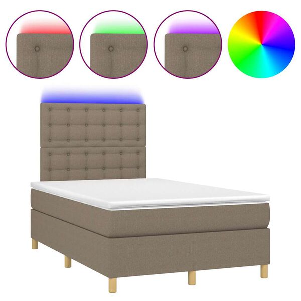 vidaXL Sommier &agrave; lattes de lit matelas et LED taupe 120x190 cm tissu