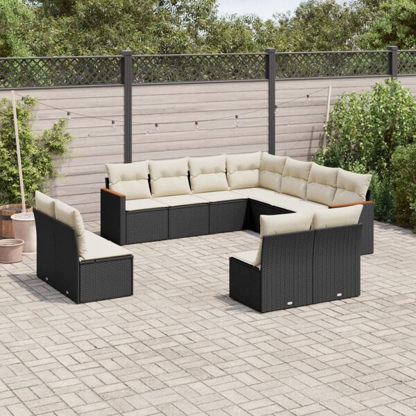 vidaXL Salon de jardin 11 pcs avec coussins noir r&eacute;sine tress&eacute;e