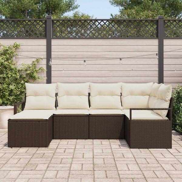 vidaXL Ensemble de canap&eacute; de jardin avec coussin 6 pcs Marron et Cr&egrave;me