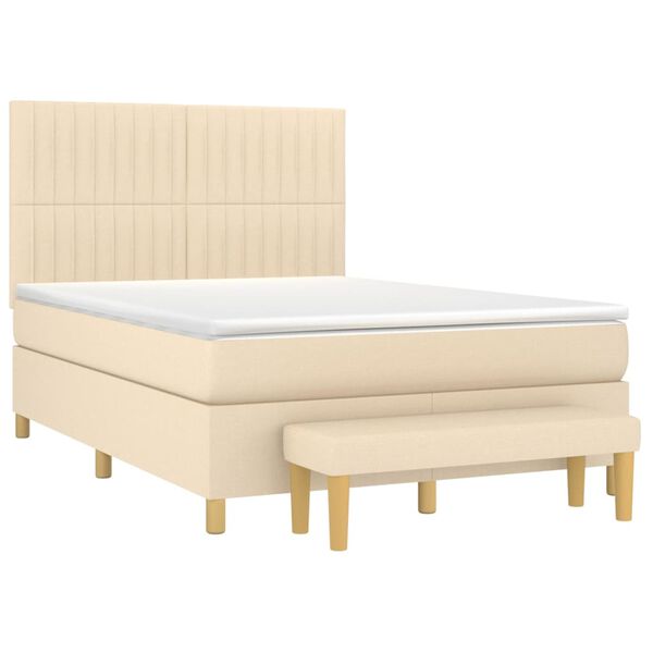 vidaXL Sommier &agrave; lattes de lit avec matelas Cr&egrave;me 140x200 cm Tissu