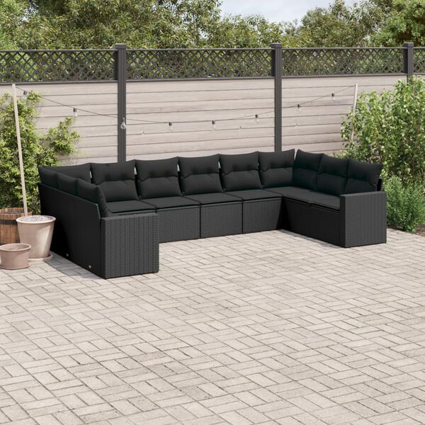 vidaXL Salon de jardin 10 pcs avec coussins noir r&eacute;sine tress&eacute;e