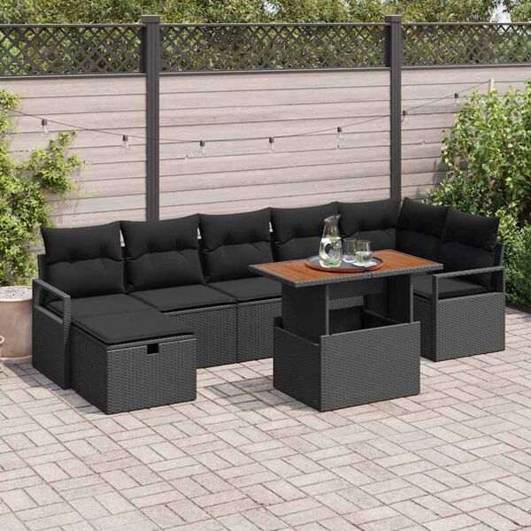 vidaXL Ensemble de canap&eacute; de jardin 8 pcs Noir polyrotin