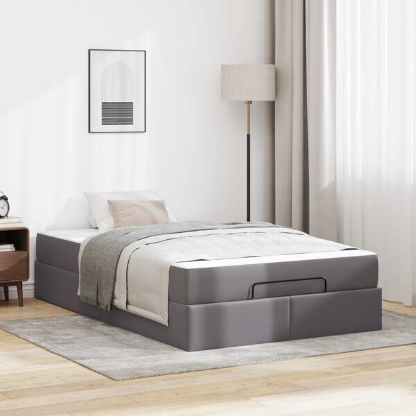 vidaXL Cadre de lit avec matelas avec matelas 2 pcs Gris PVC