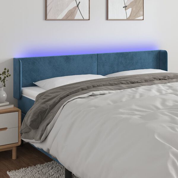 vidaXL Tête de lit à LED Bleu foncé 163x16x78/88 cm Velours