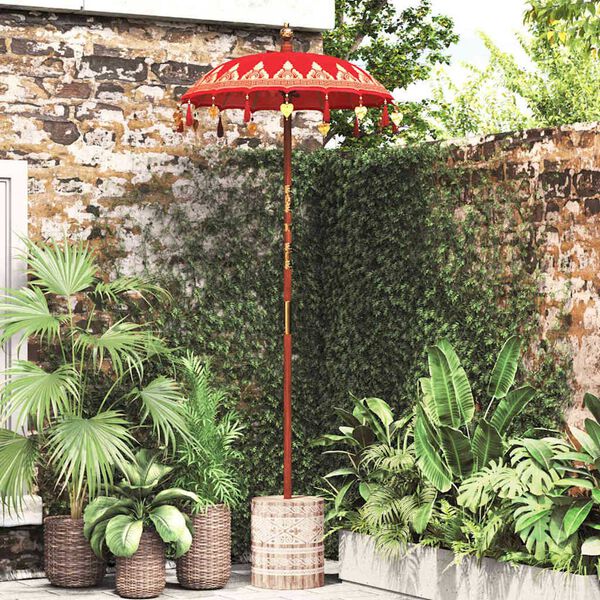 vidaXL Parasol balinais avec base Rouge 95 x 95 x 260 cm