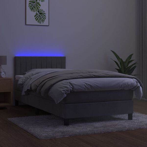 vidaXL Sommier &agrave; lattes de lit et matelas et LED Gris clair 90x190cm