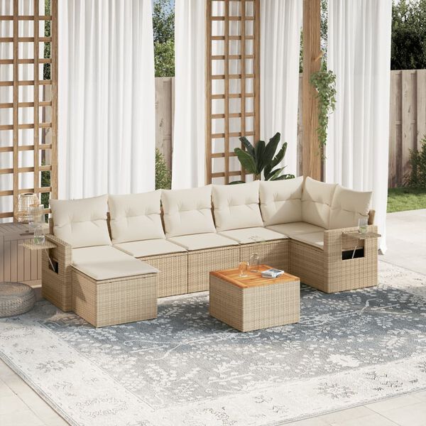vidaXL Salon de jardin avec coussins 8 pcs beige r&eacute;sine tress&eacute;e