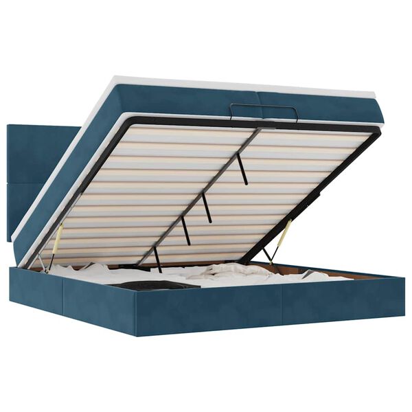 vidaXL Cadre de lit ottoman avec matelas bleu fonc&eacute; 200x200 cm velours
