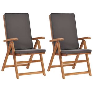 vidaXL Fauteuils pliants inclinables avec coussins, 2 pi&egrave;ces, en teck massif gris