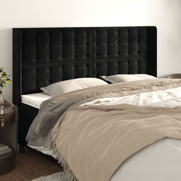 vidaXL Tête de lit avec oreilles Noir 203x16x118/128 cm Velours