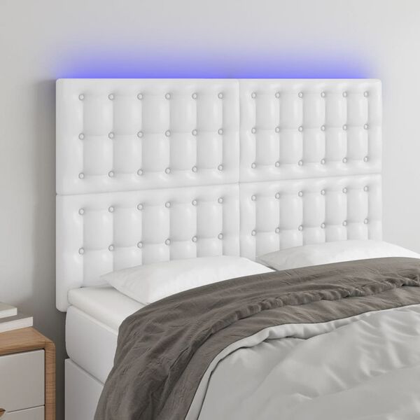 vidaXL T&ecirc;te de lit &agrave; LED Blanc 144x5x118/128 cm Similicuir