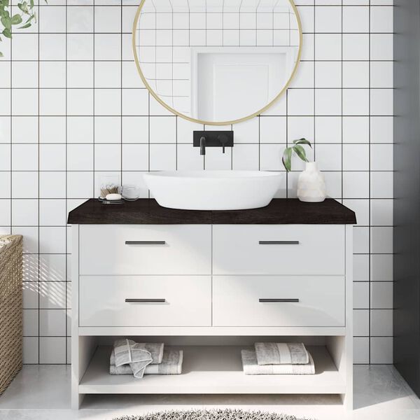vidaXL Comptoir de salle de bain marron fonc&eacute; bois massif trait&eacute;