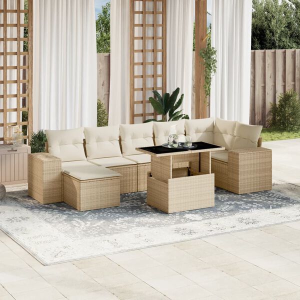 vidaXL Salon de jardin avec coussins 8 pcs beige r&eacute;sine tress&eacute;e
