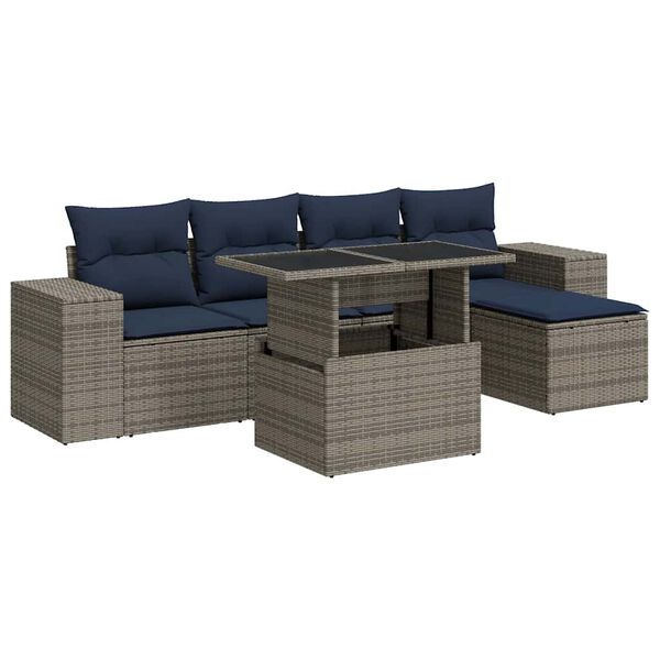 vidaXL Salon de jardin avec coussins 6 pcs gris r&eacute;sine tress&eacute;e acacia