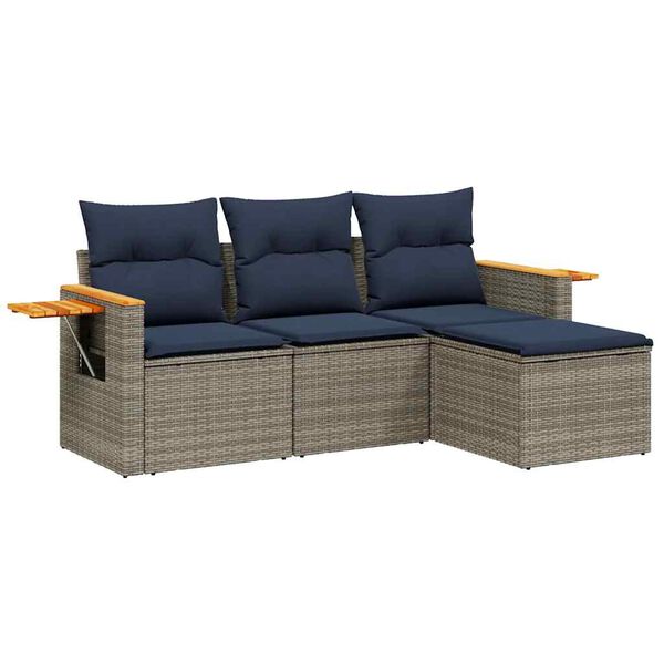vidaXL Salon de jardin 4 pcs avec coussins gris r&eacute;sine tress&eacute;e