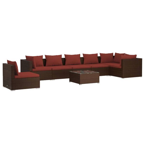 vidaXL Salon de jardin 8 pcs avec coussins r&eacute;sine tress&eacute;e marron