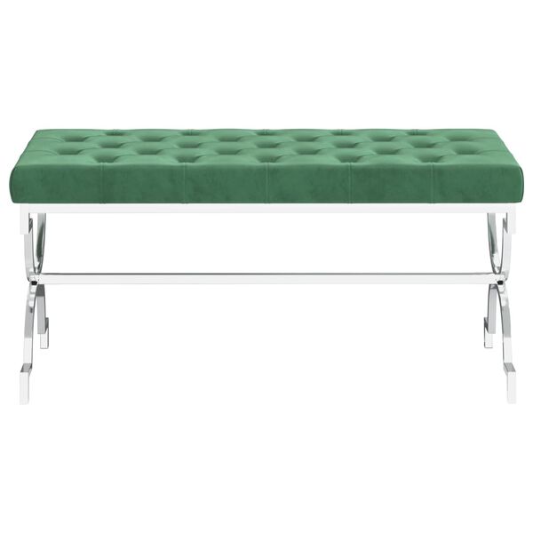 vidaXL Banc 99 cm Vert fonc&eacute; Velours et acier inoxydable