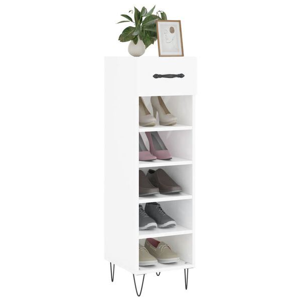 vidaXL Armoire &agrave; chaussure Blanc brillant 30x35x105 cm Bois ing&eacute;nierie