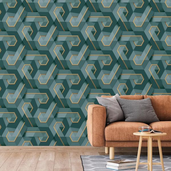 DUTCH WALLCOVERINGS Papier peint Onyx Vert et dor&eacute;