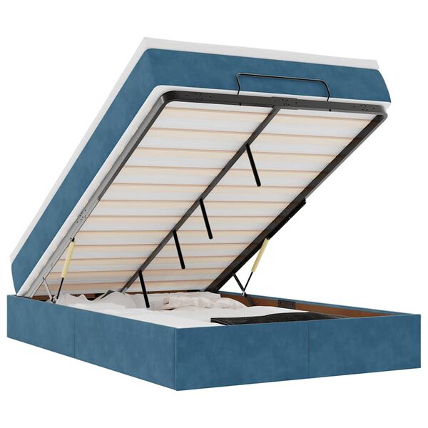 vidaXL Lit ottoman avec matelas bleu fonc&eacute; 120x190 cm velours