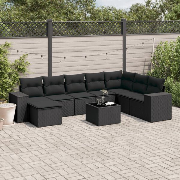 vidaXL Salon de jardin 9 pcs avec coussins noir r&eacute;sine tress&eacute;e