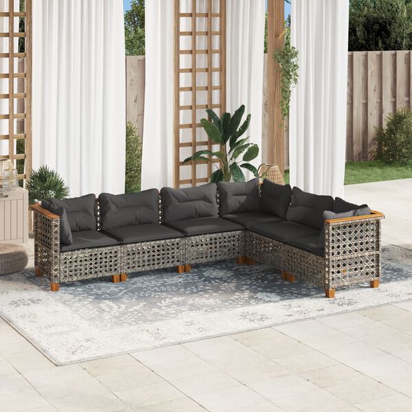 vidaXL Salon de jardin 6 pcs avec coussins gris résine tressée