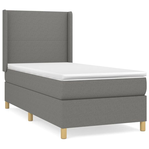 vidaXL Sommier &agrave; lattes de lit avec matelas Gris fonc&eacute; 90x200 cm Tissu