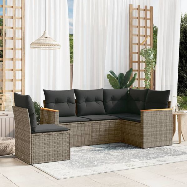 vidaXL Salon de jardin 5 pcs avec coussins gris r&eacute;sine tress&eacute;e