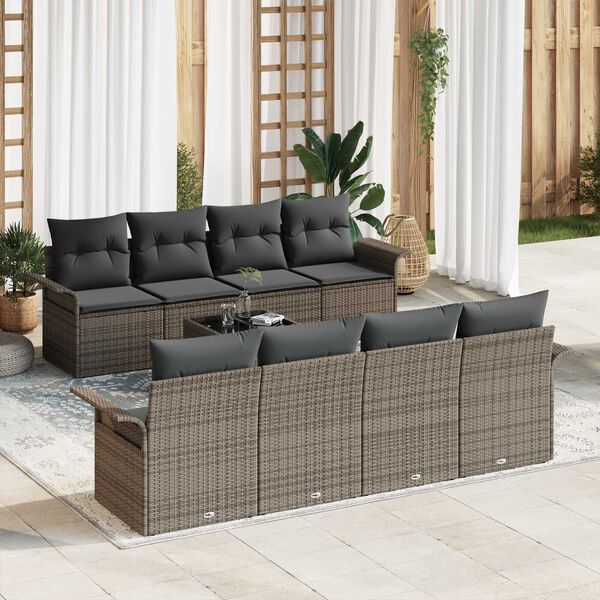 vidaXL Ensemble de canap&eacute; de jardin 9 pcs Gris Poly rotin