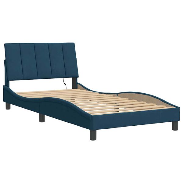 vidaXL Cadre de lit avec LED sans matelas Hanko bleu 100x200 cm velours