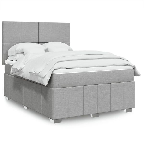 vidaXL Sommier &agrave; lattes de lit avec matelas Gris clair 140x190cm Tissu