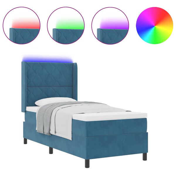 vidaXL Lit &agrave; ressorts avec des lumi&egrave;res &agrave; LED Bleu 90 x 190 cm Velours