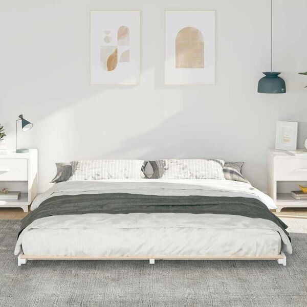 vidaXL Cadre de lit surélevé Blanc 200 x 210 cm Bois massif en pin