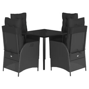 vidaXL Ensemble &agrave; manger de jardin coussins 5pcs Noir R&eacute;sine tress&eacute;e