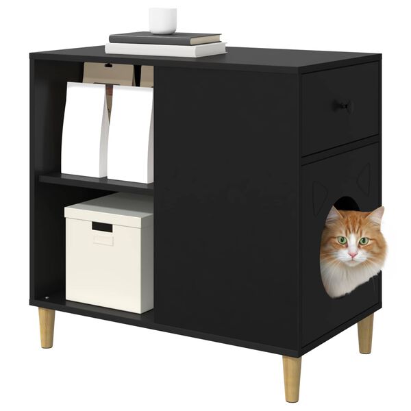 vidaXL Maison pour chat Noir 72 x 42.5 x 70 cm Bois d'ing&eacute;nierie
