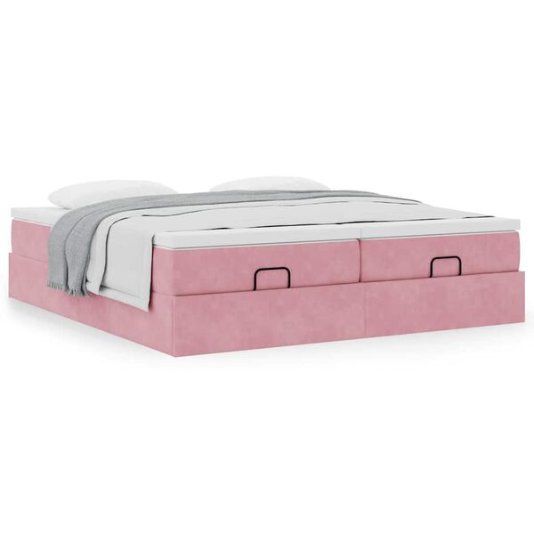 vidaXL Cadre de lit ottoman avec matelas rose 180x200 cm velours