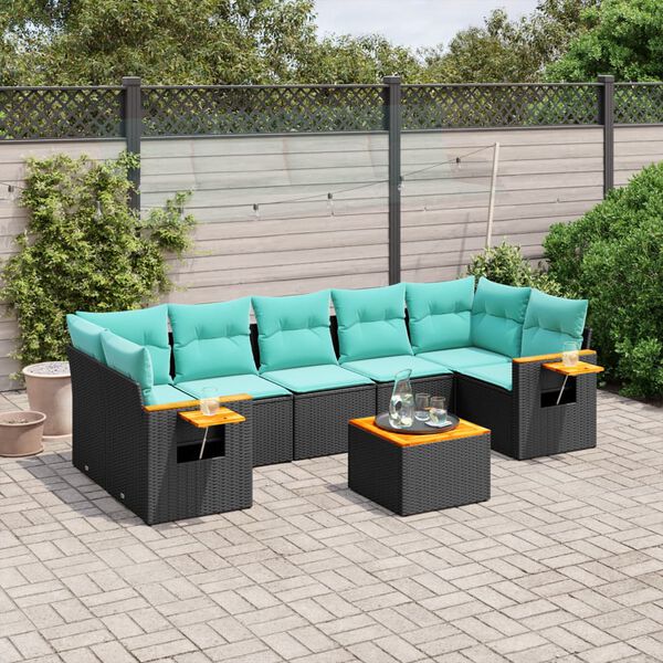 vidaXL Salon de jardin 8 pcs avec coussins noir r&eacute;sine tress&eacute;e