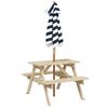 vidaXL Table de pique-nique pour 4 enfants avec parasol bois de sapin