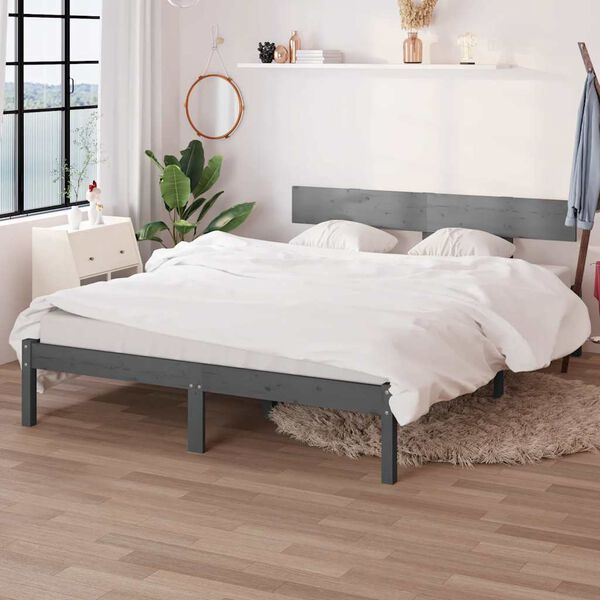 vidaXL Cadre de lit sans matelas gris bois massif 140x200 cm