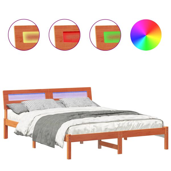 vidaXL Cadre de lit avec t&ecirc;te de lit Brun cire 150 x 200 cm Pin massif