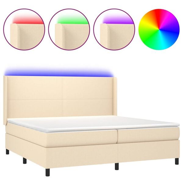 vidaXL Sommier &agrave; lattes de lit matelas LED Cr&egrave;me 200x200 cm Tissu