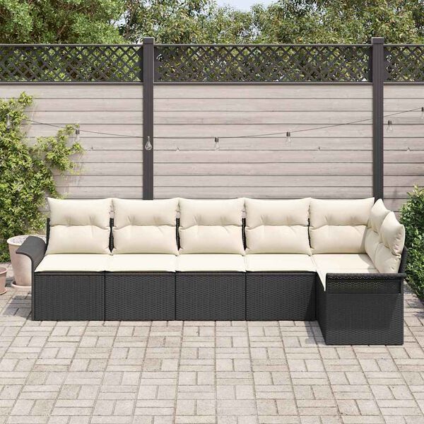 vidaXL Ensemble de canapé de jardin avec coussin 6 pcs Noir polyrotin