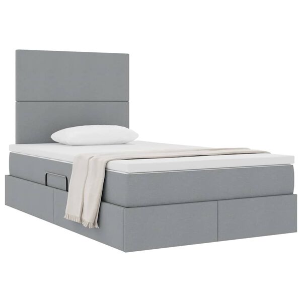 vidaXL Lit avec rangement et matelas Gris clair 120 x 190 cm tissu