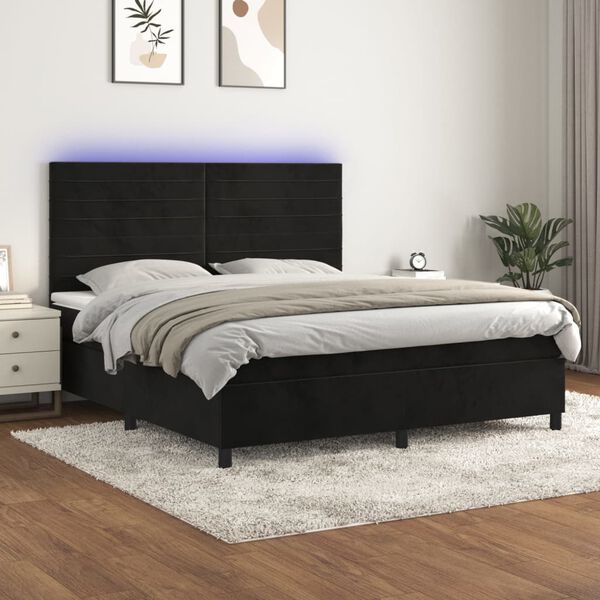 vidaXL Sommier &agrave; lattes de lit avec matelas LED Noir 160x200cm Velours