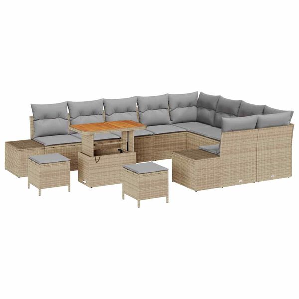 vidaXL Ensemble de canap&eacute; de jardin 12 pcs Beige Poly rotin