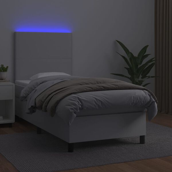 vidaXL Sommier &agrave; lattes de lit avec matelas et LED Blanc 90x190 cm