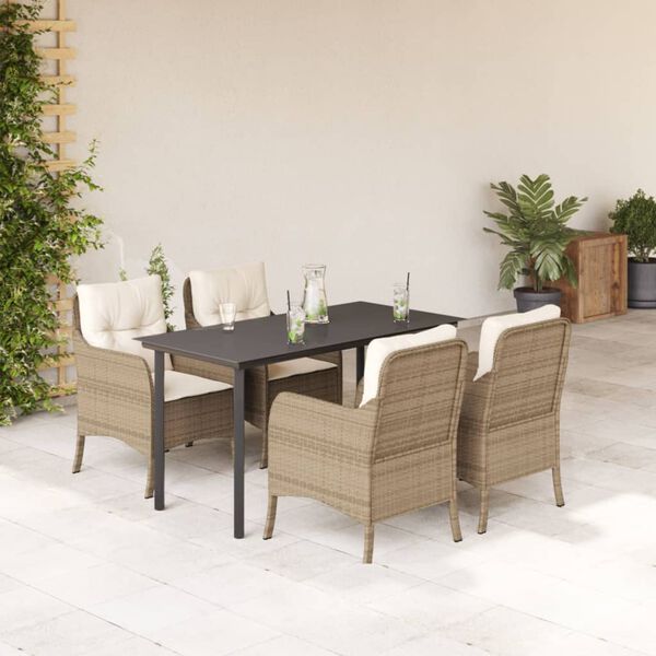 vidaXL Ensemble &agrave; manger de jardin avec coussins 5pcs Beige poly rotin