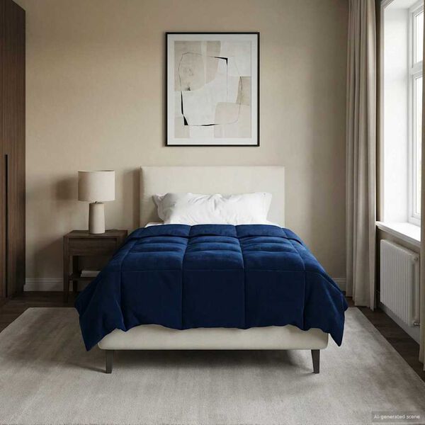 vidaXL Duvet complet toute l'ann&eacute;e Bleu fonc&eacute; 155 x 220 cm Microfibre